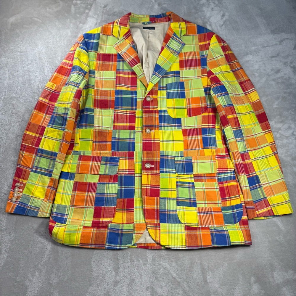 Vintage Polo Ralph Lauren Multi Color Plaid Patchwork Blazer Madras Men's Sz L